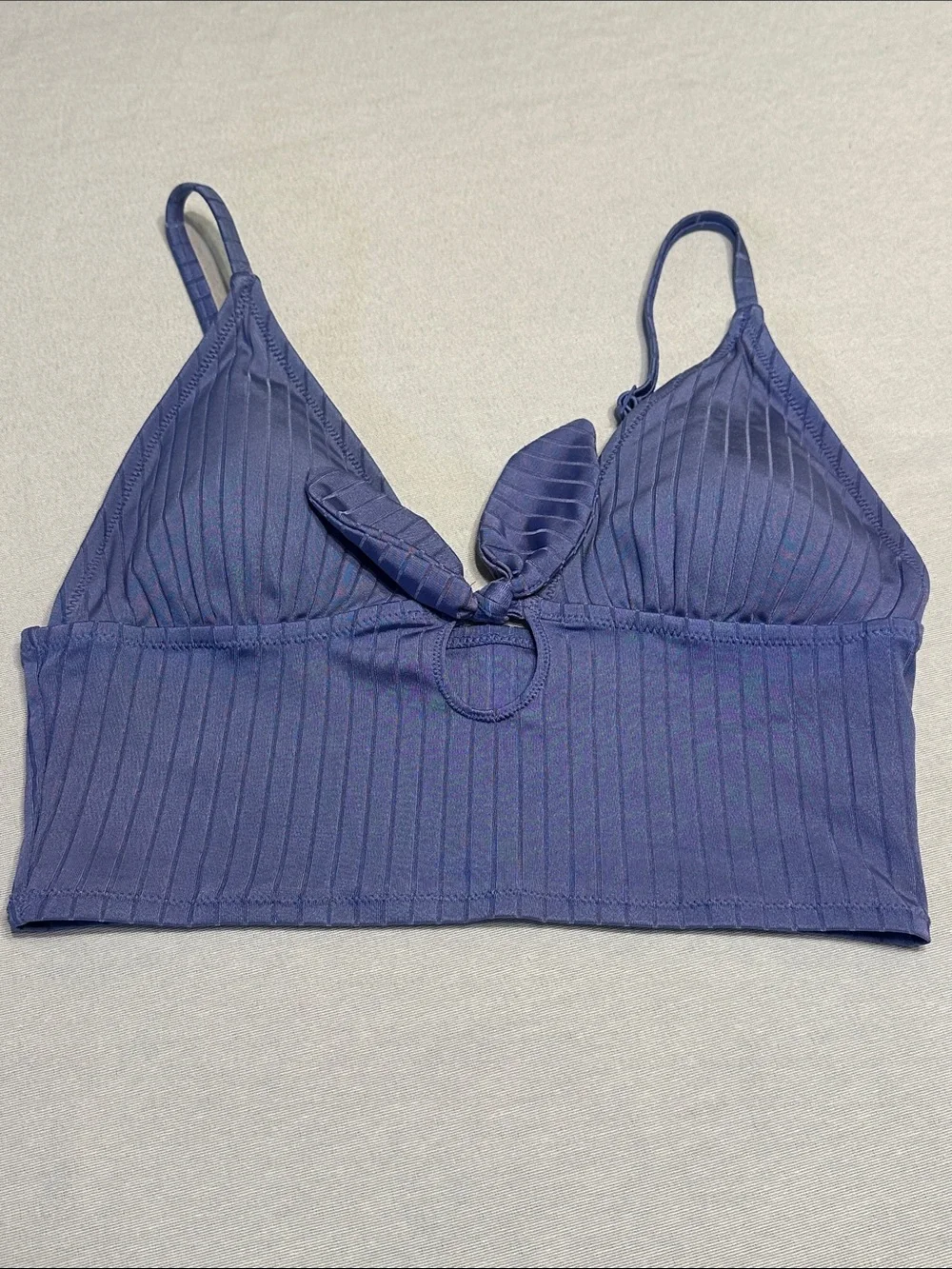 aerie Ribbed Shone Longline Tie Front Triangle Crop Bikini Top